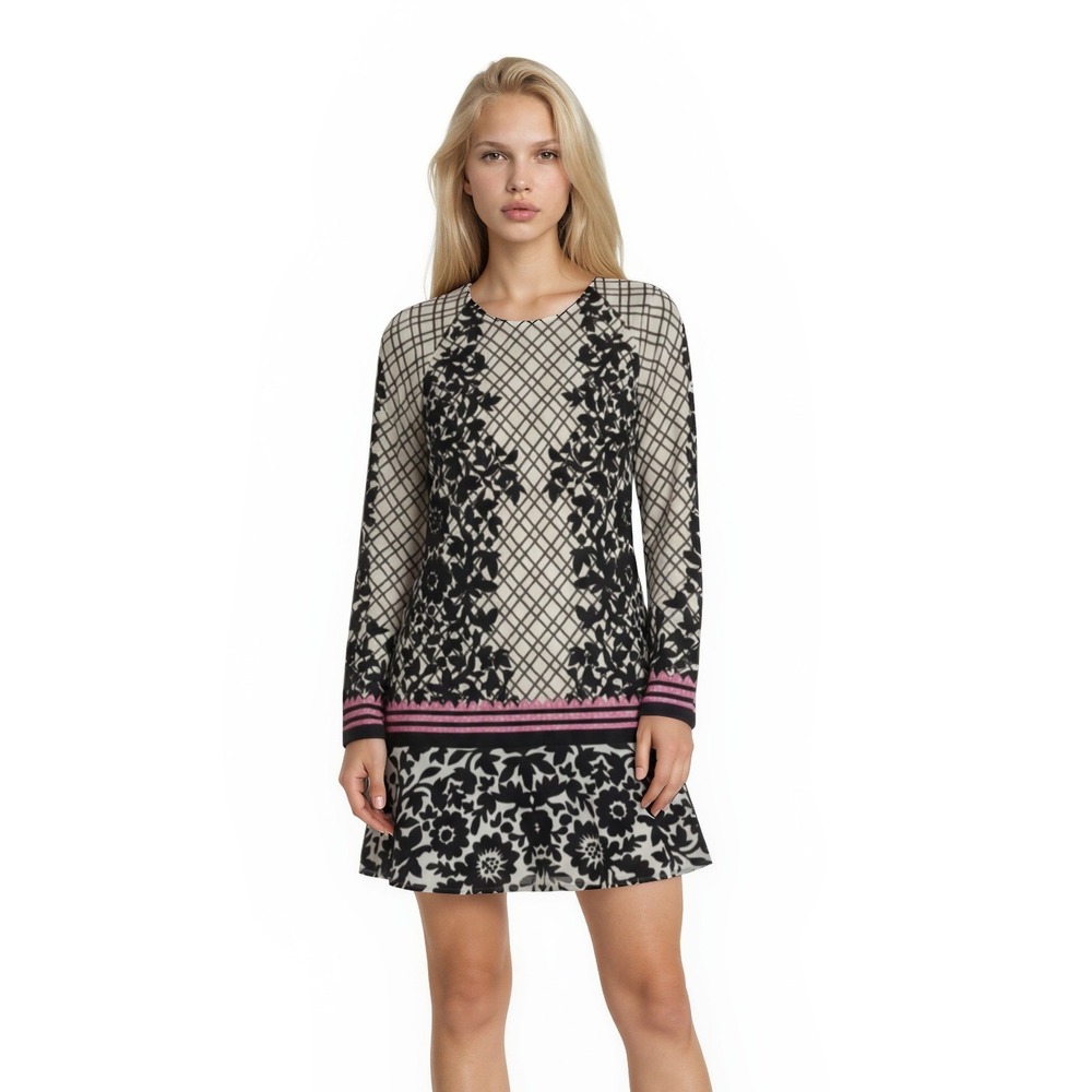 New Eliza J Dress‎ Women's Size 8 Black White Floral Lattice Fit Flare Spring
